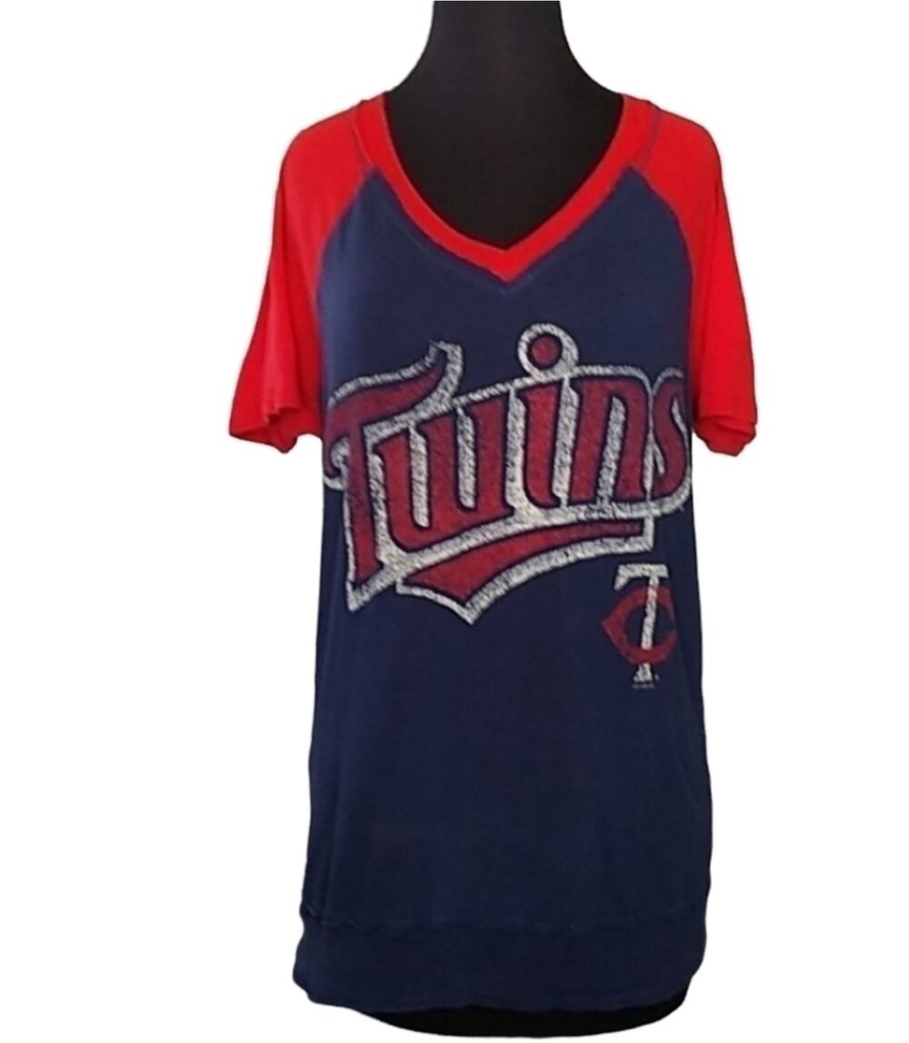 Minnesota Twins Ladies Medium V Neck Short Sleeve T Shirt Blue Red Baseball TC